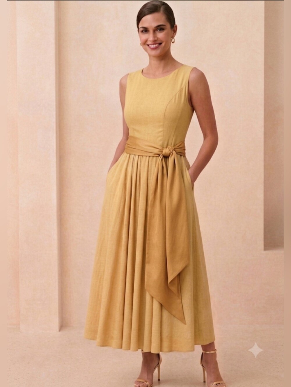 Vintage Daniel Hechter Sleeveless  A-Line Midi Dress S # (may fit S, M, L) Cream